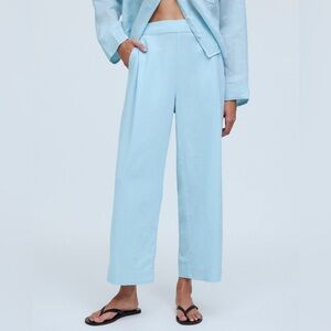 Madewell Pull On Straight Crop Linen Blend Pants in "Blue Heron" Size 6